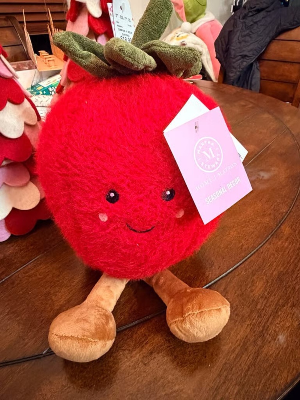 Plush Red Berry Holiday Decor Plush with Green Top and Brown Legs